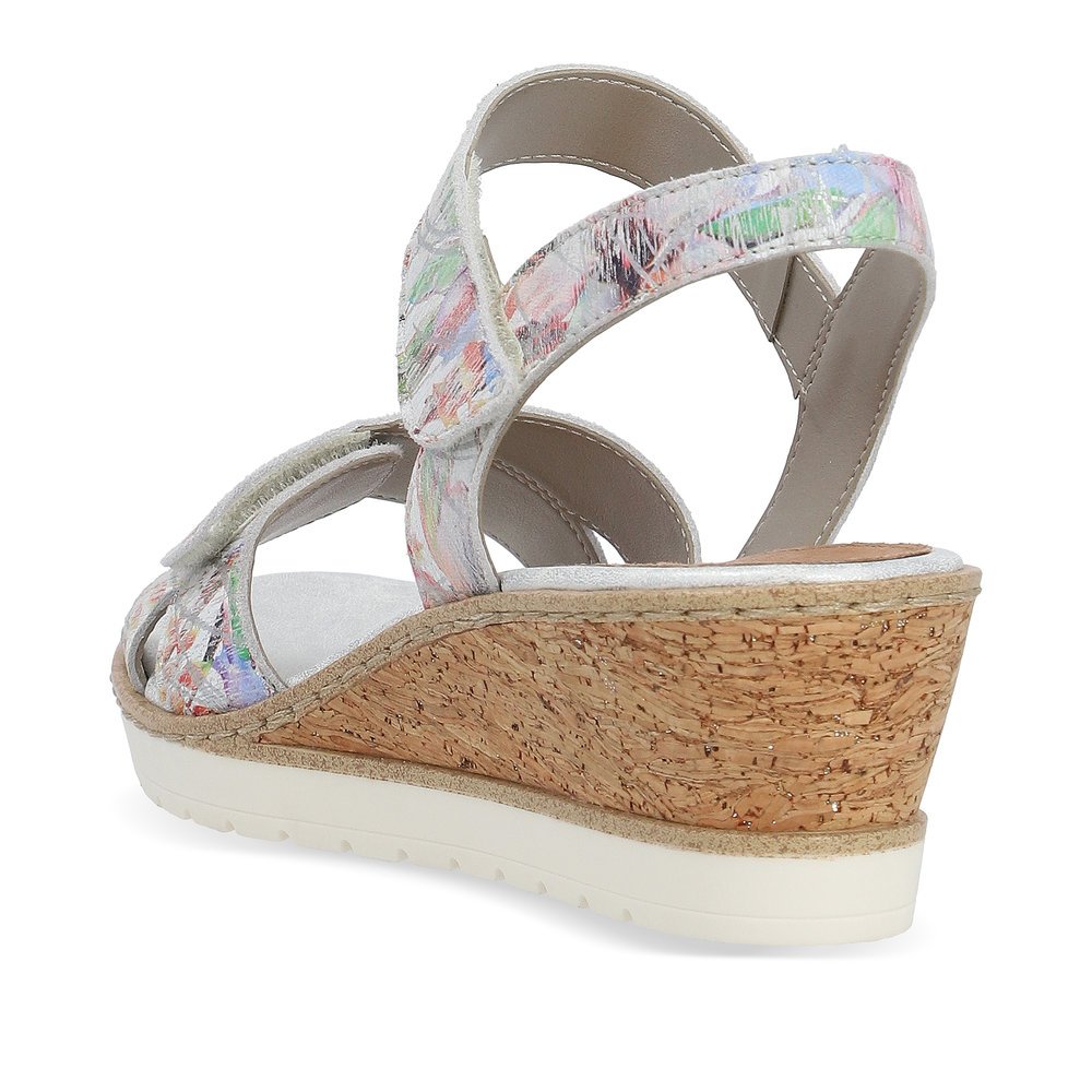 Multi-colored remonte women´s wedge sandals R6252-92 with a hook and loop fastener. Shoe from the back.