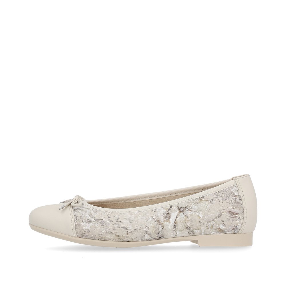 Cream beige remonte women´s ballerinas D0K04-60 with floral pattern. Outside of the shoe.