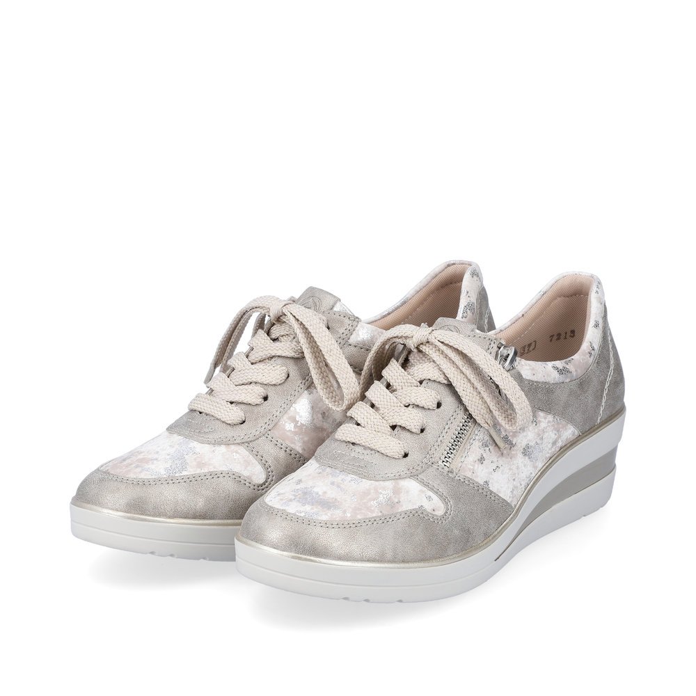 Grey beige remonte women´s sneakers R7213-61 with a zipper and extra width H. Shoes laterally.