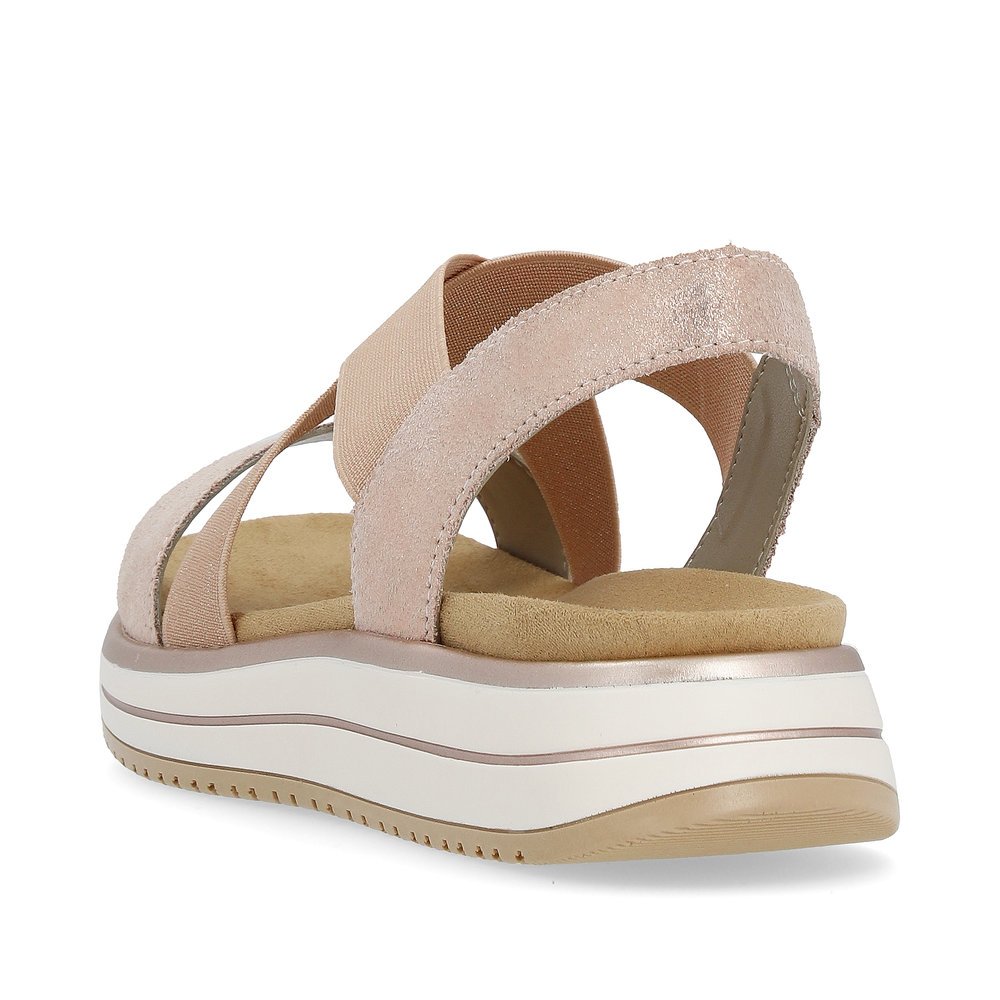 Pink remonte women´s strap sandals D1J50-31 with an elastic insert. Shoe from the back.