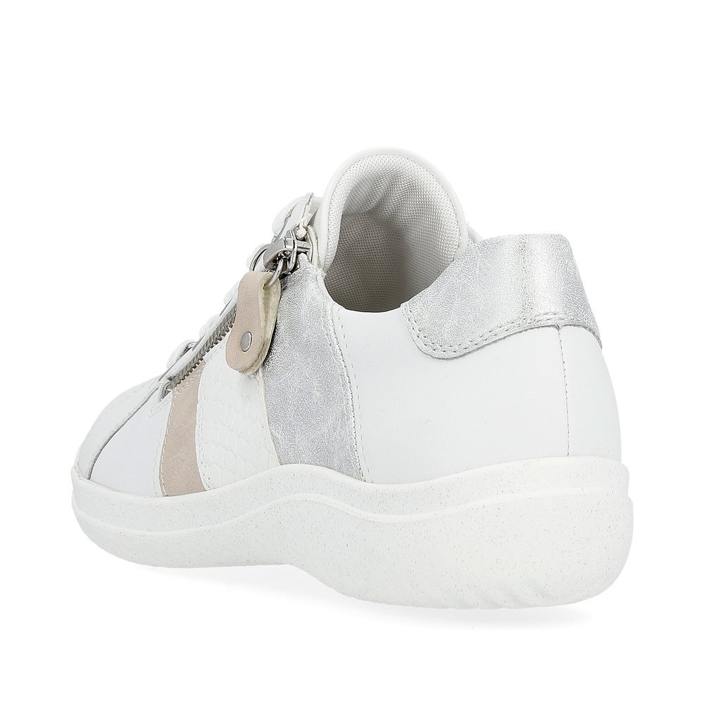White remonte women´s lace-up shoes D1E00-81 with a zipper and comfort width G. Shoe from the back.