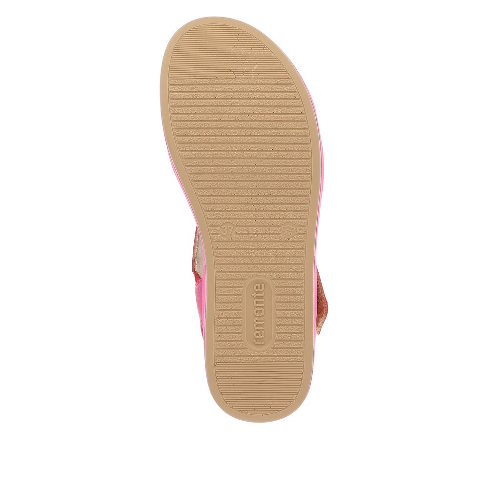 Pink remonte women´s strap sandals D1N52-33 with a hook and loop fastener. Outsole of the shoe.