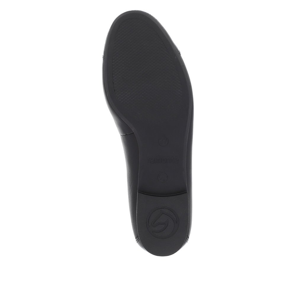 Midnight black remonte women´s ballerinas D0K04-00 with decorative bow. Outsole of the shoe.