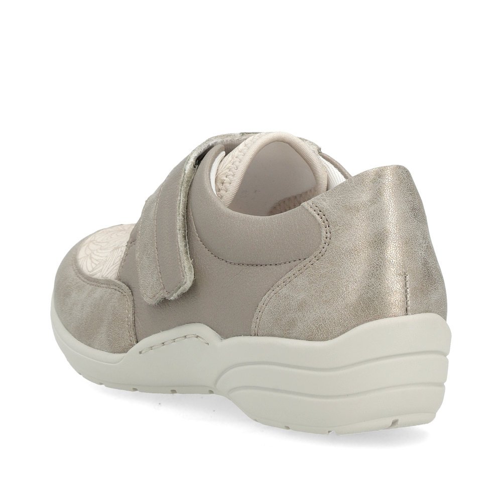 Metallic beige remonte women´s slippers R7600-91 with hook and loop fastener. Shoe from the back.