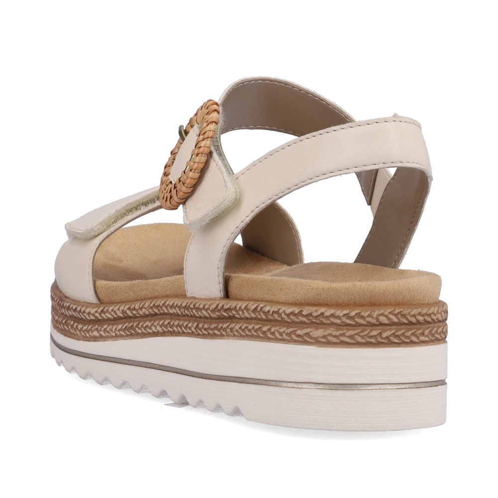 Beige remonte women´s strap sandals D0Q52-60 with a hook and loop fastener. Shoe from the back.