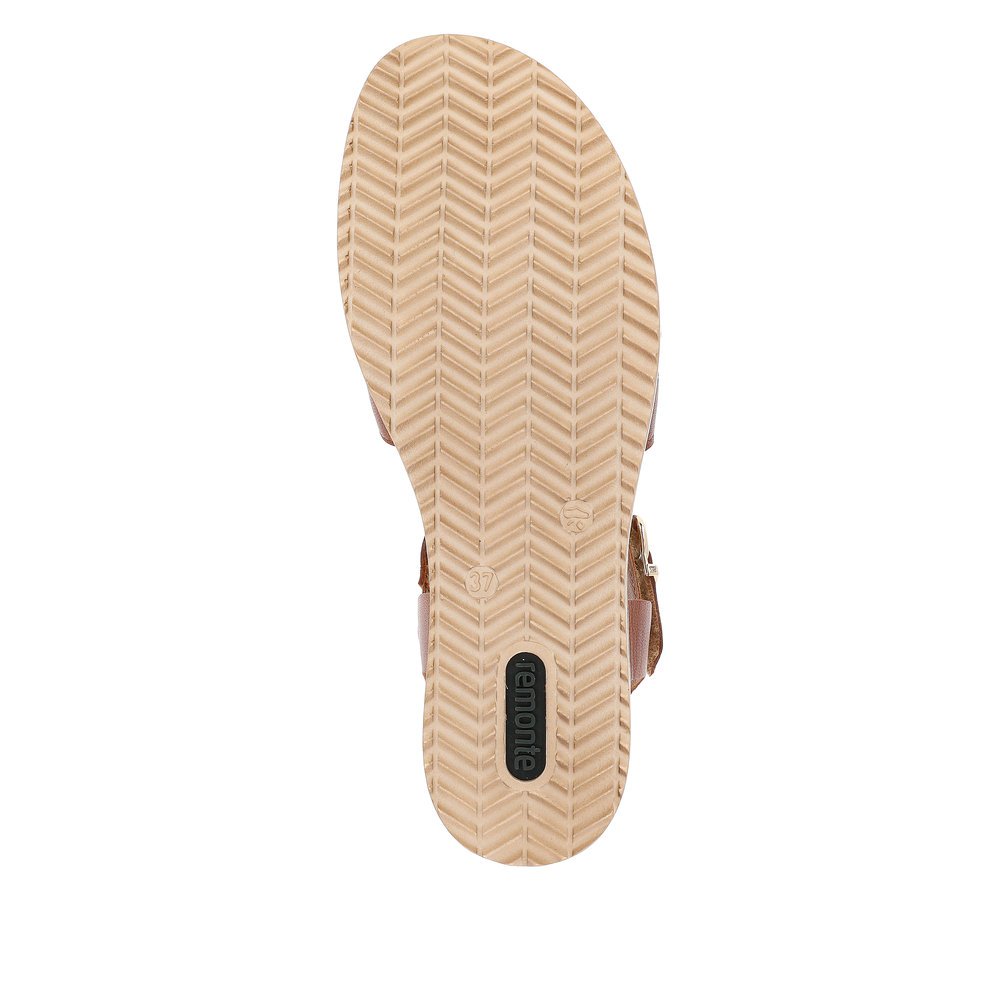remonte sandales compensées marron femmes D6461-24 avec fermeture velcro. Semelle extérieure de la chaussure.