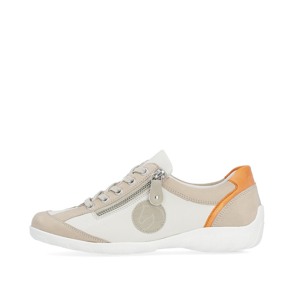 Beige remonte women´s lace-up shoes R3408-80 with zipper and comfort width G. Outside of the shoe.