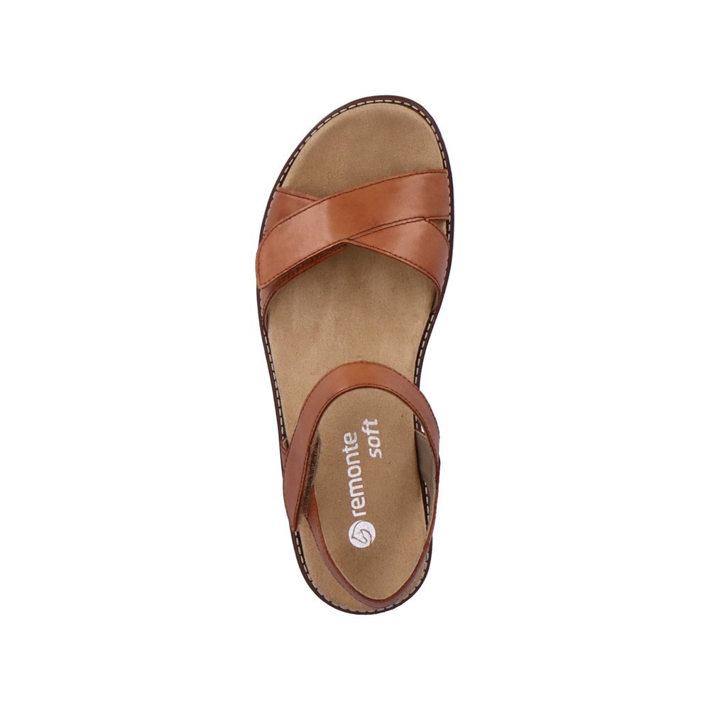 Brown remonte women´s strap sandals D2049-22 with a hook and loop fastener. Shoe from the top.