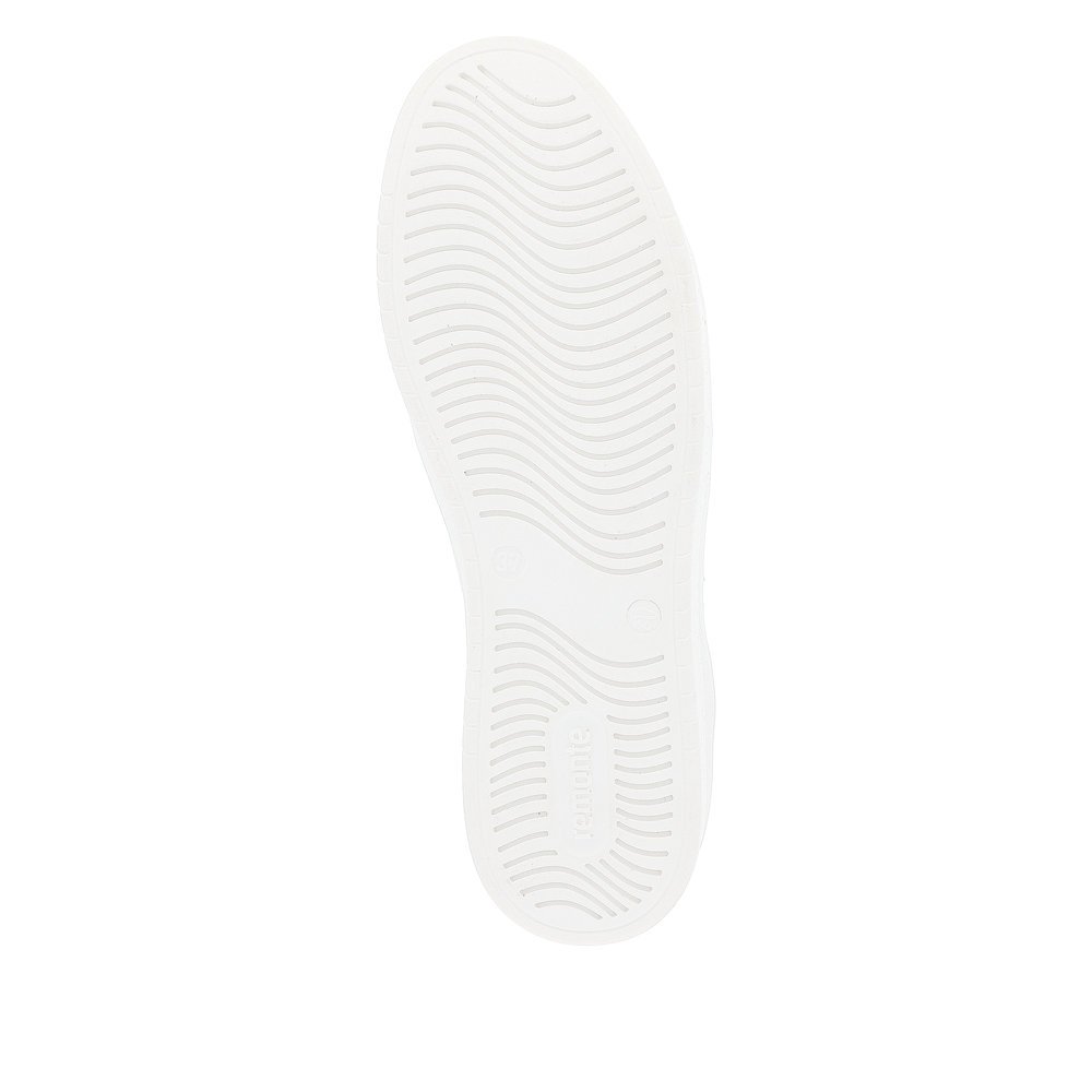 remonte baskets blanches femmes D0J01-84 avec une fermeture éclair. Semelle extérieure de la chaussure.