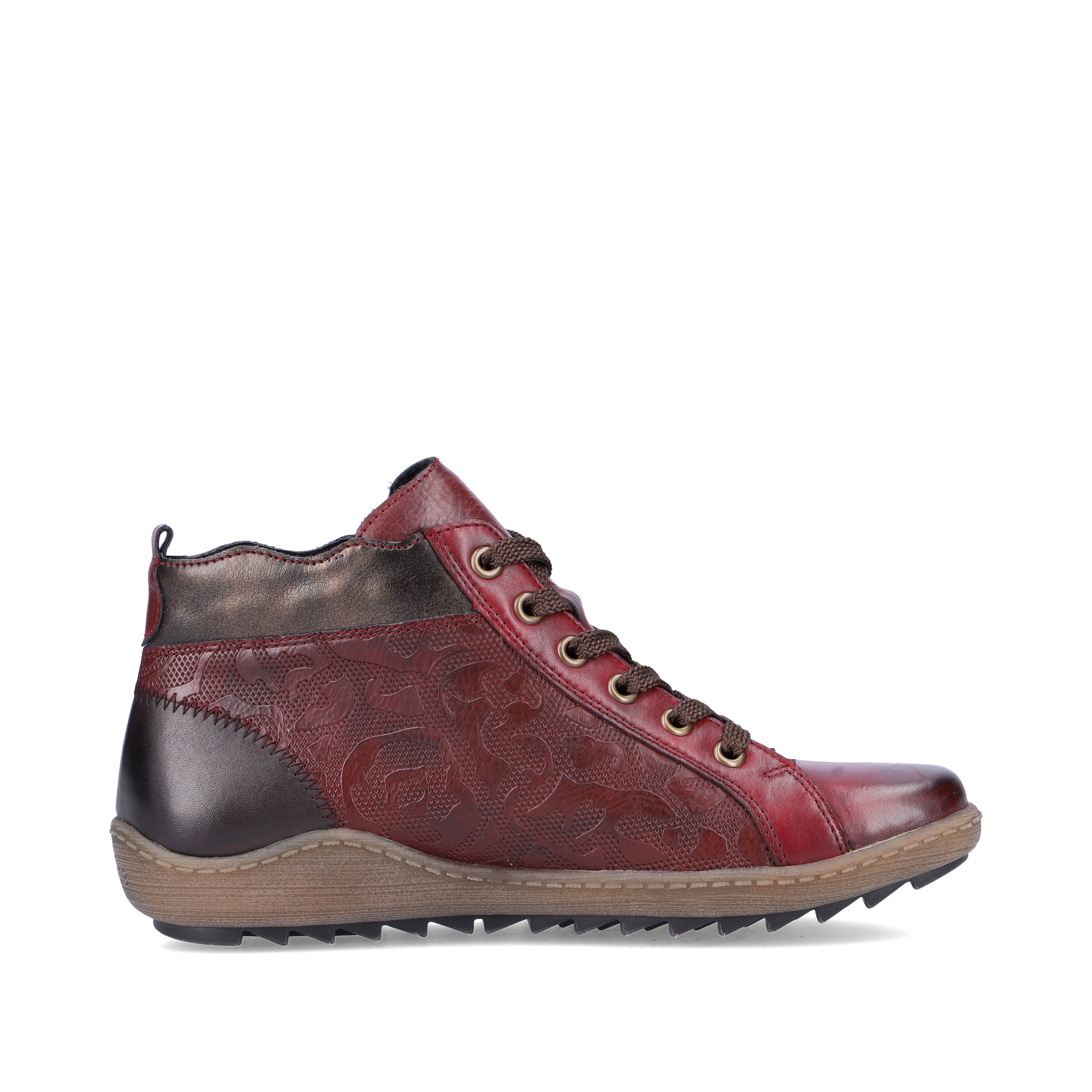 Raspberry red remonte women´s lace-up shoes R1467-35 with lacing and zipper. Shoe inside