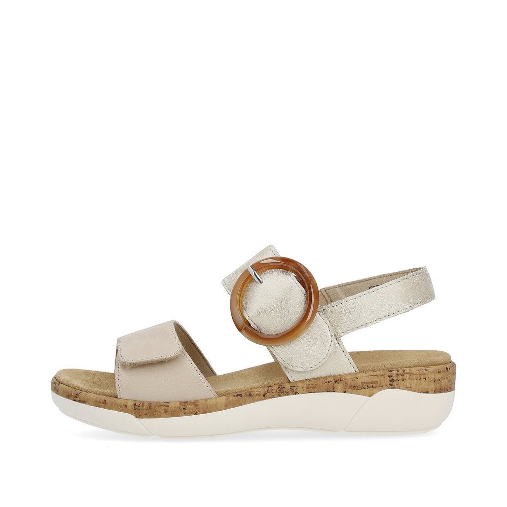 Clay beige remonte women´s strap sandals R6853-61 with a hook and loop fastener. Outside of the shoe.