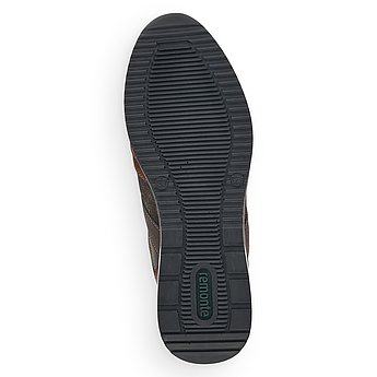 Braune Halbschuhe aus Glattleder und Lederimitat mit Schnürung und Wechselfußbett. Schuh Laufsohle. 