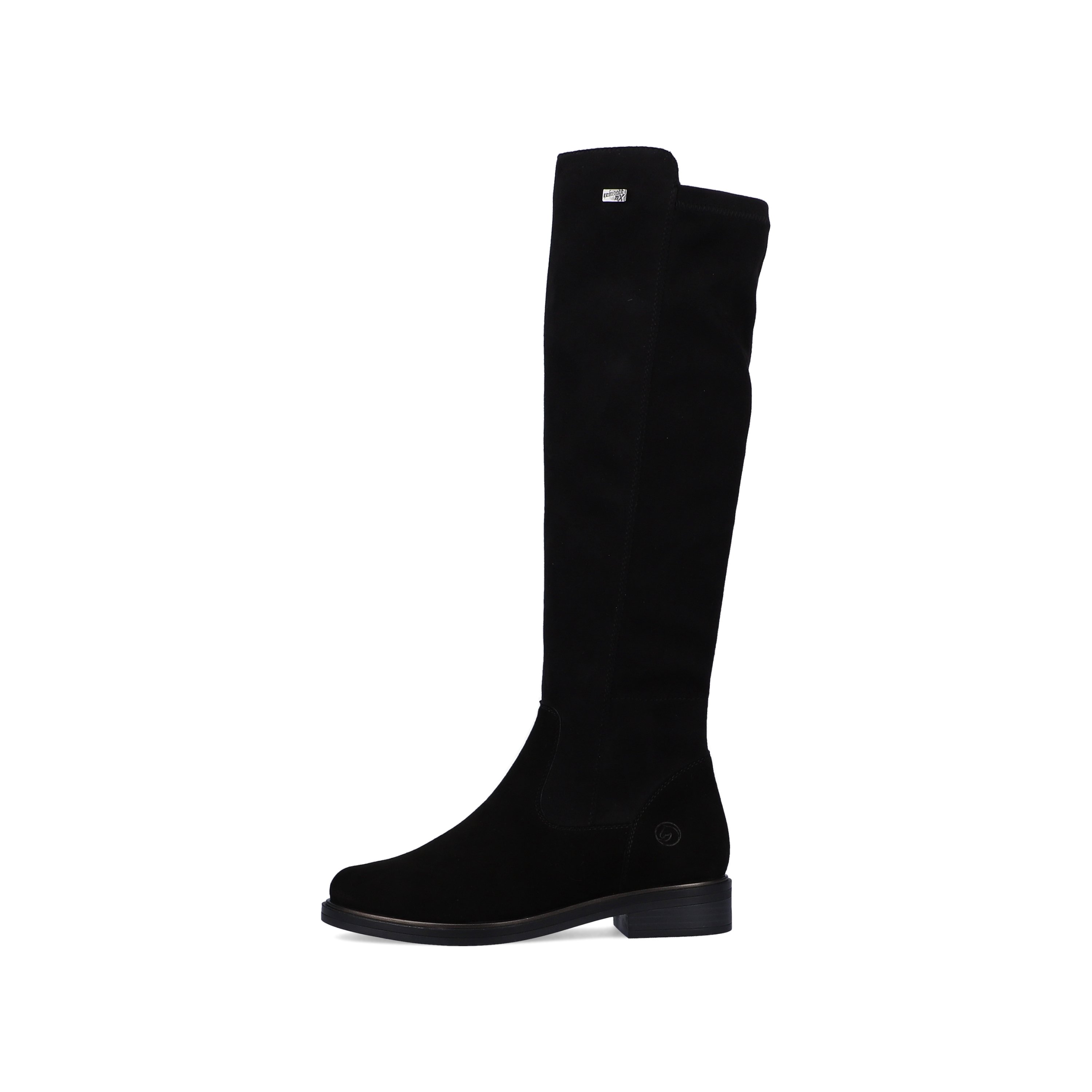 Jet black remonte women´s high boots D8387-02 with cushioning profile sole. The outside of the shoe