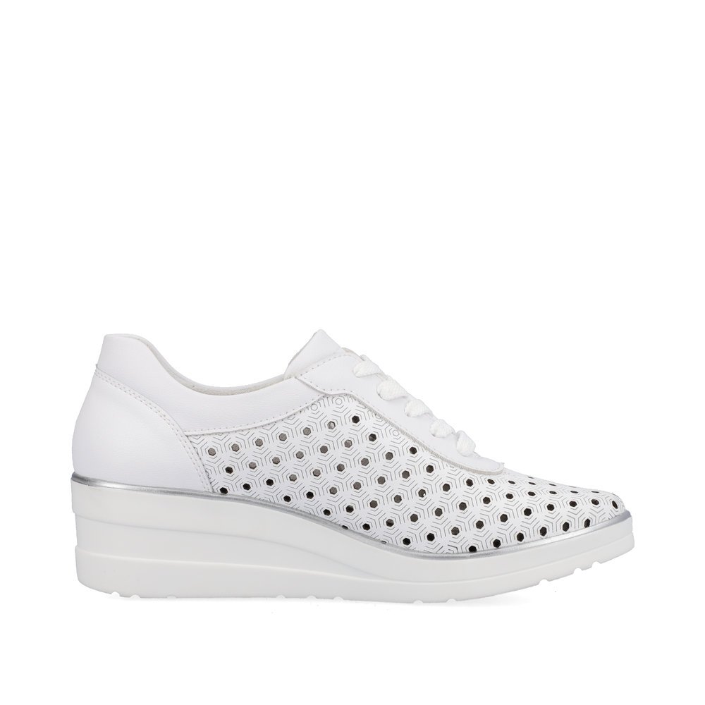 White remonte women´s sneakers R7217-80 with a lacing and perforated look. Shoe inside.