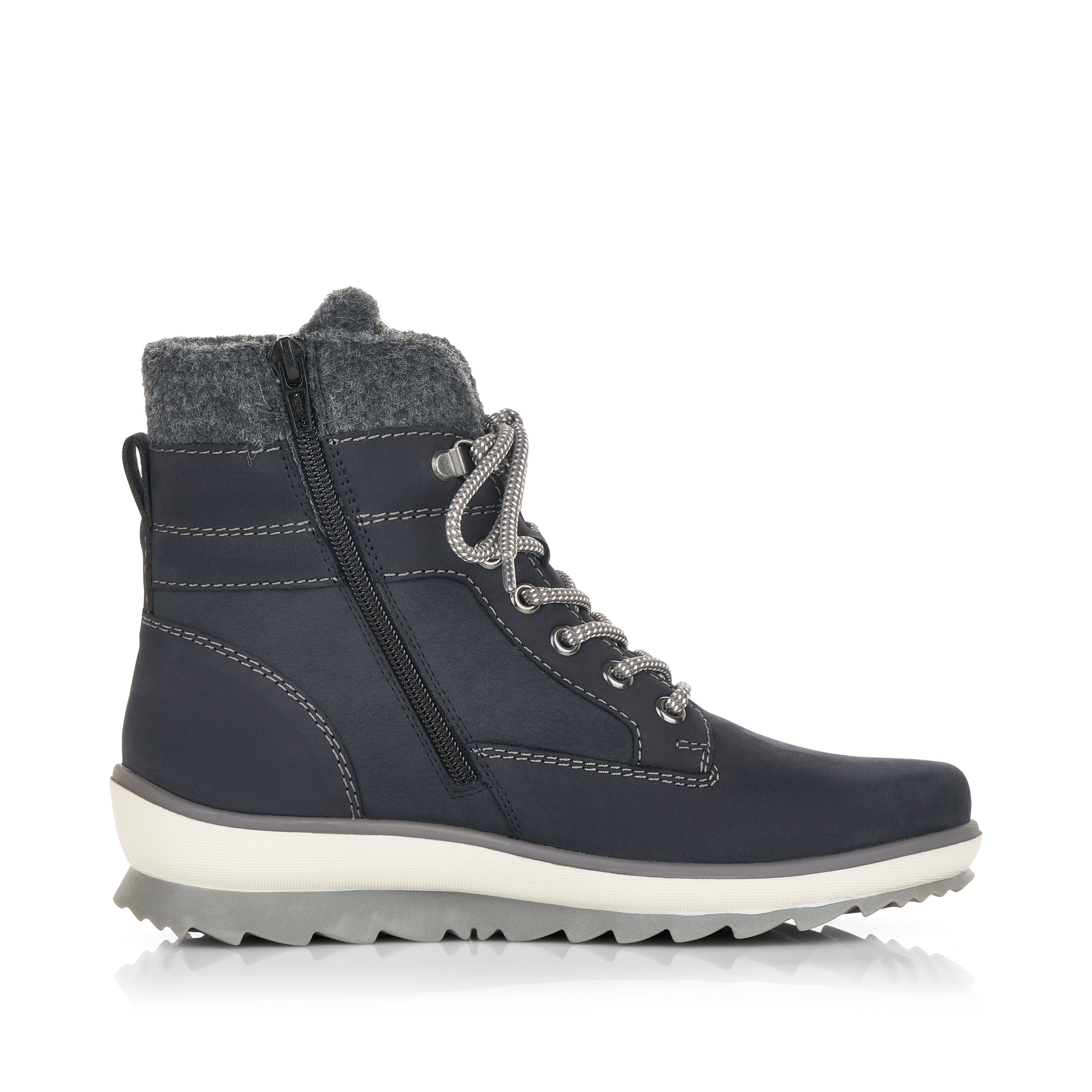 Dark blue remonte women´s lace-up boots R8477-14 with cushioning profile sole. Shoe inside