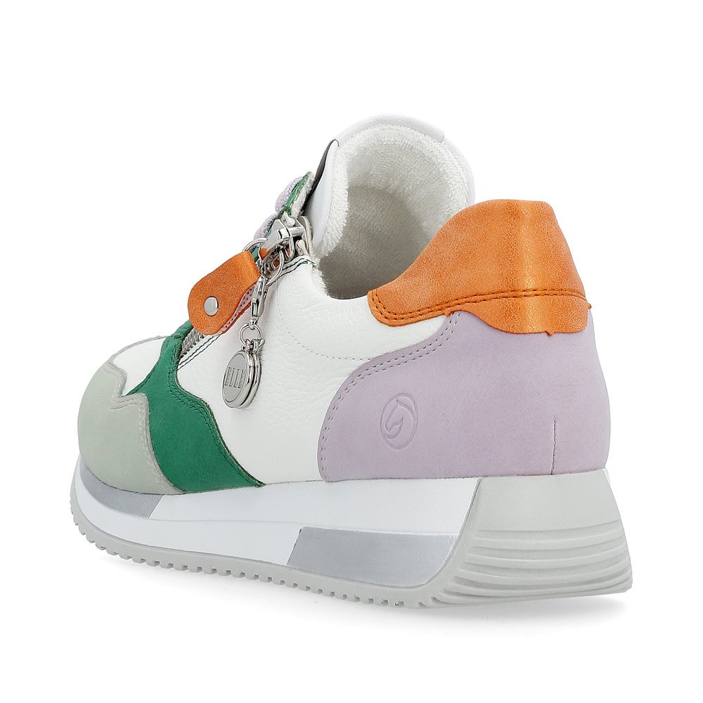 Weiße remonte Damen Sneaker D0H01-83 mit Reißverschluss sowie Reißverschluss. Schuh von hinten.