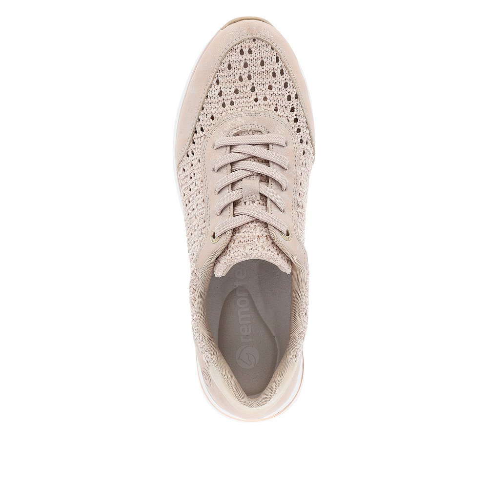 Pink remonte women´s sneakers D1G04-31 with a lacing and perforated look. Shoe from the top.