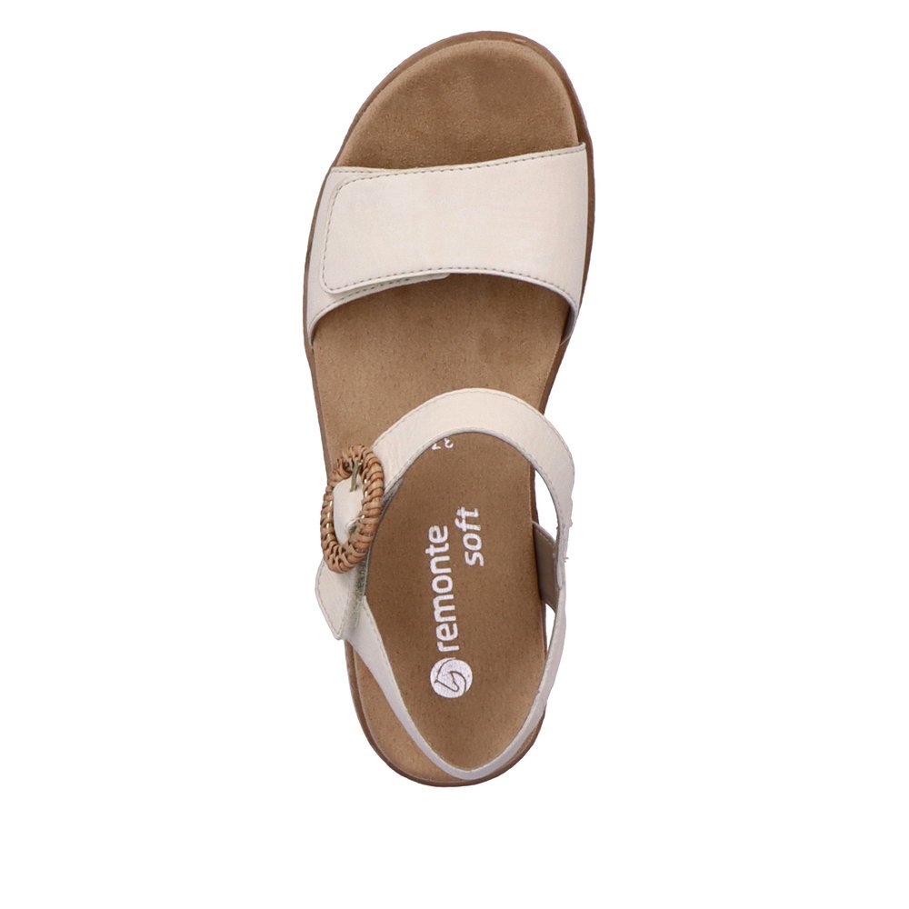 Beige remonte women´s strap sandals D0Q52-60 with a hook and loop fastener. Shoe from the top.