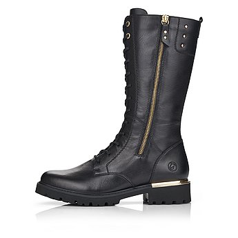Schwarze Stiefel leicht wärmend aus Glattleder mit Reißverschluss und Schnürung und Wechselfußbett. Schuh Außenseite.