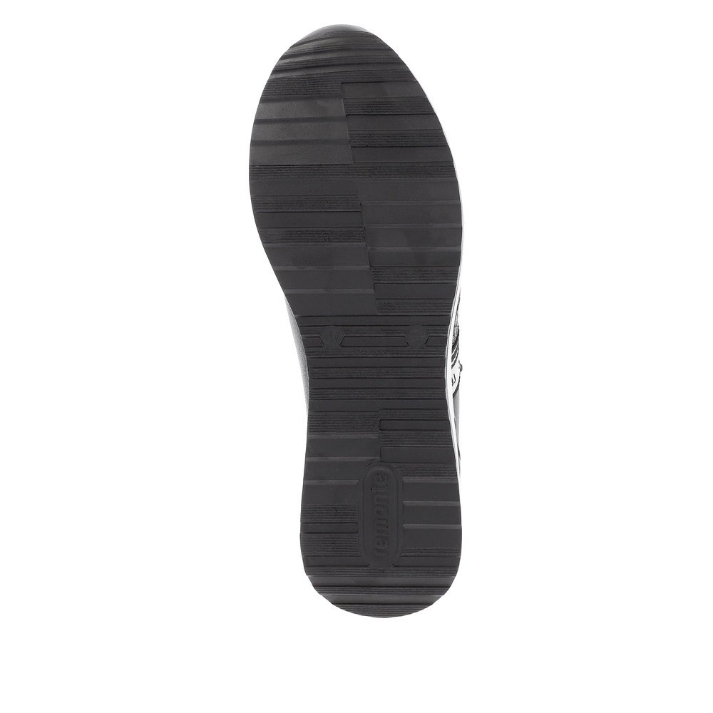 Black remonte women´s sneakers D1G02-02 with zipper and a soft exchangeable footbed. Outsole of the shoe.