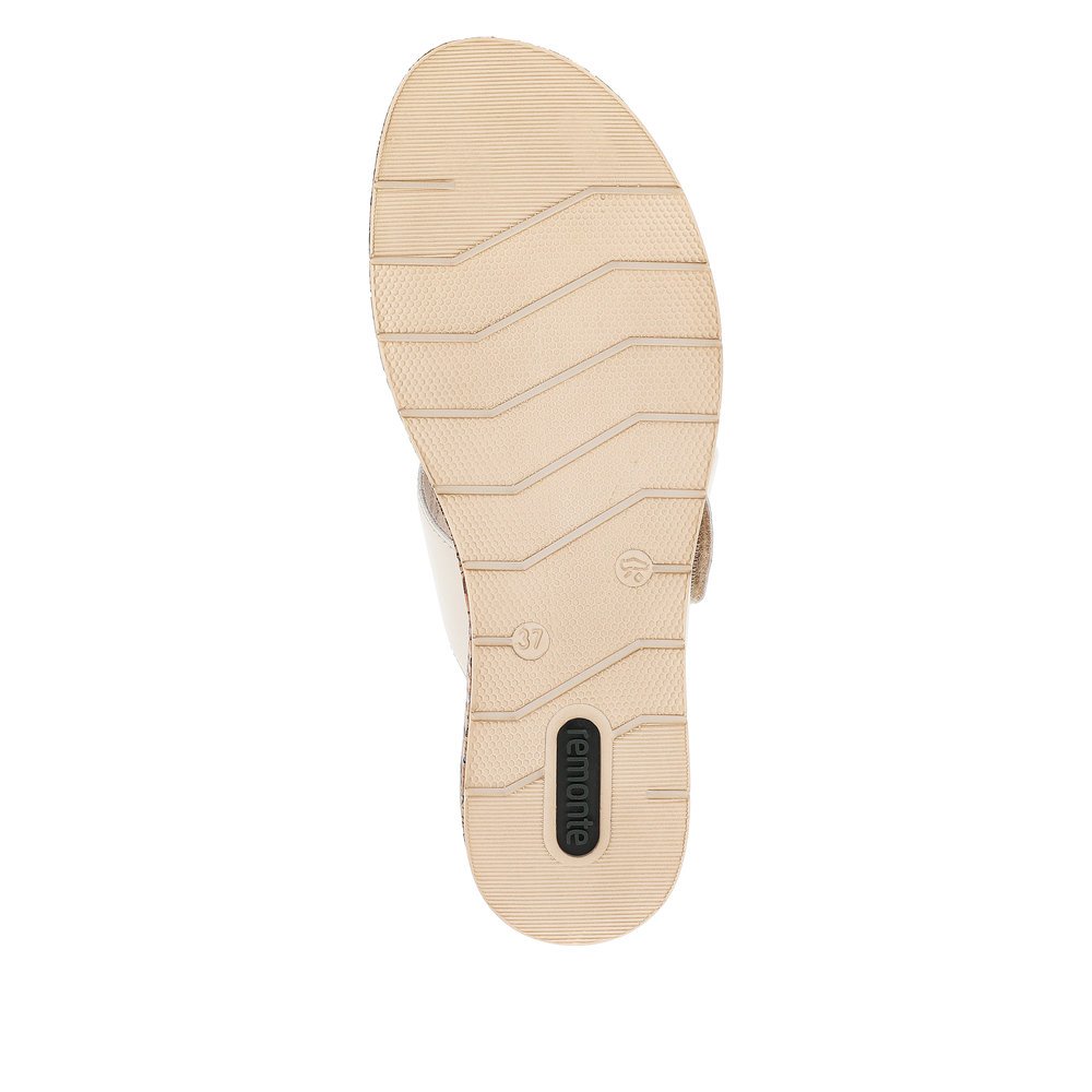 Vanilla beige remonte women´s mules D3068-60 with a hook and loop fastener. Outsole of the shoe.