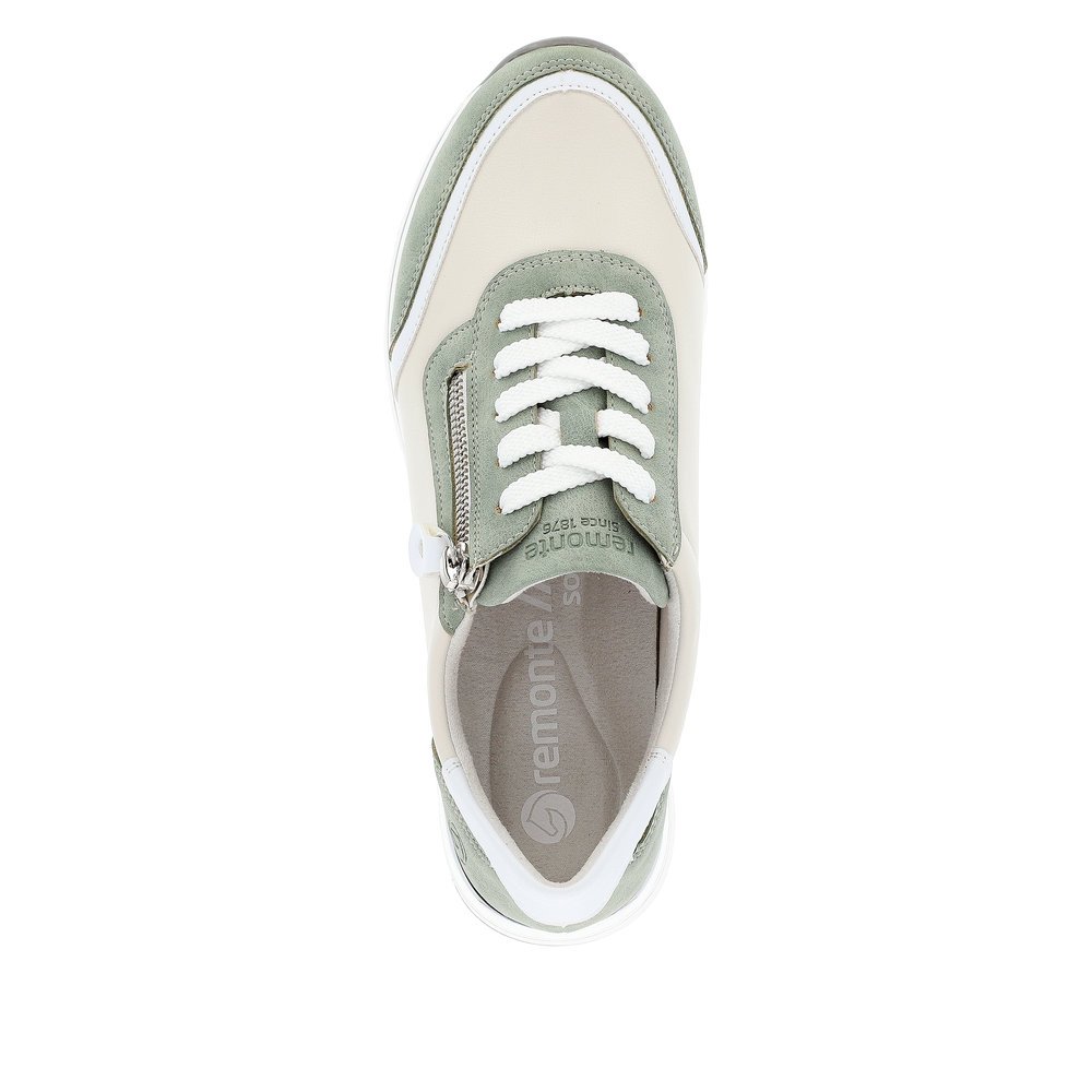 Beige vegan remonte women´s sneakers R6709-81 with a zipper and comfort width G. Shoe from the top.