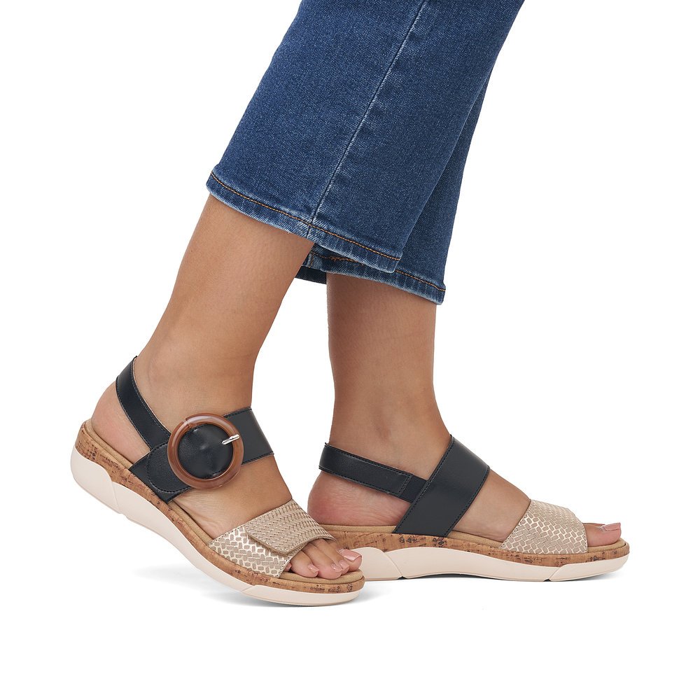 remonte sandales à lanières noires femmes R6853-02 avec fermeture velcro. Chaussure au pied.