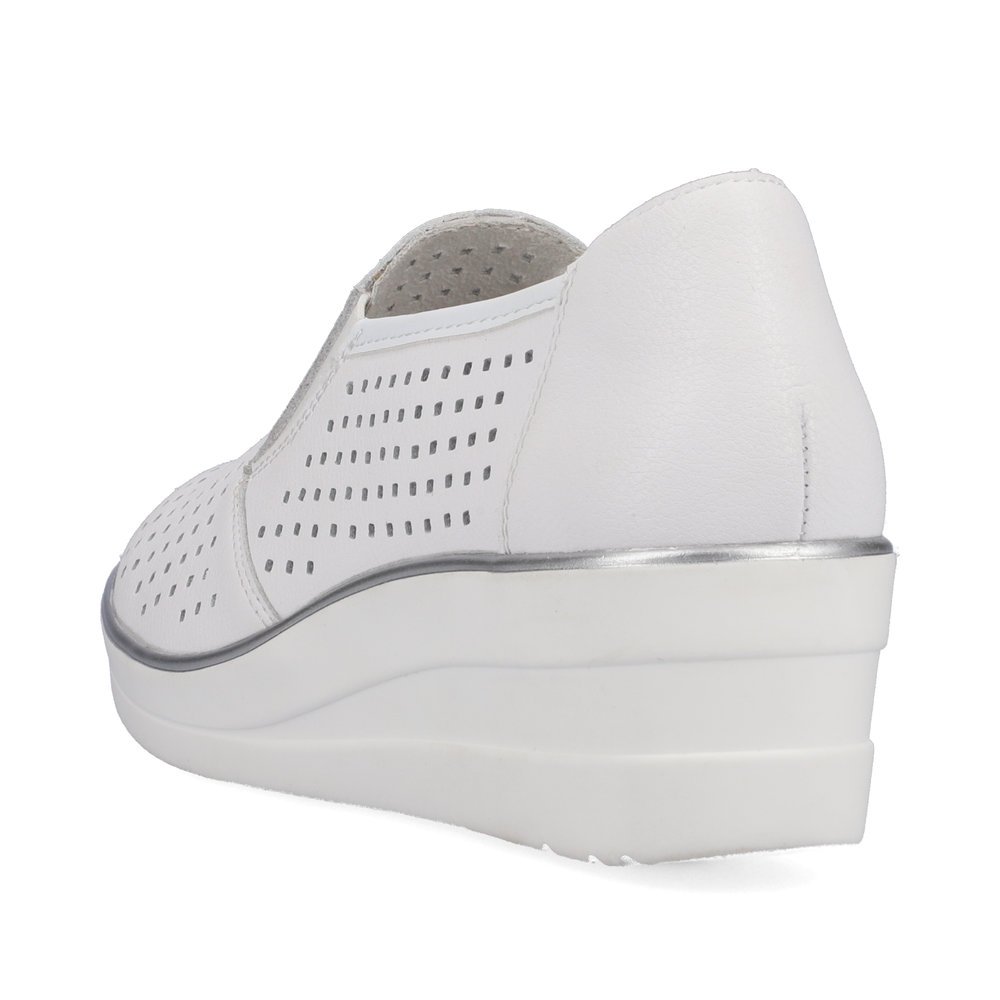 White remonte women´s slippers R7218-80 with an elastic insert and perforated look. Shoe from the back.