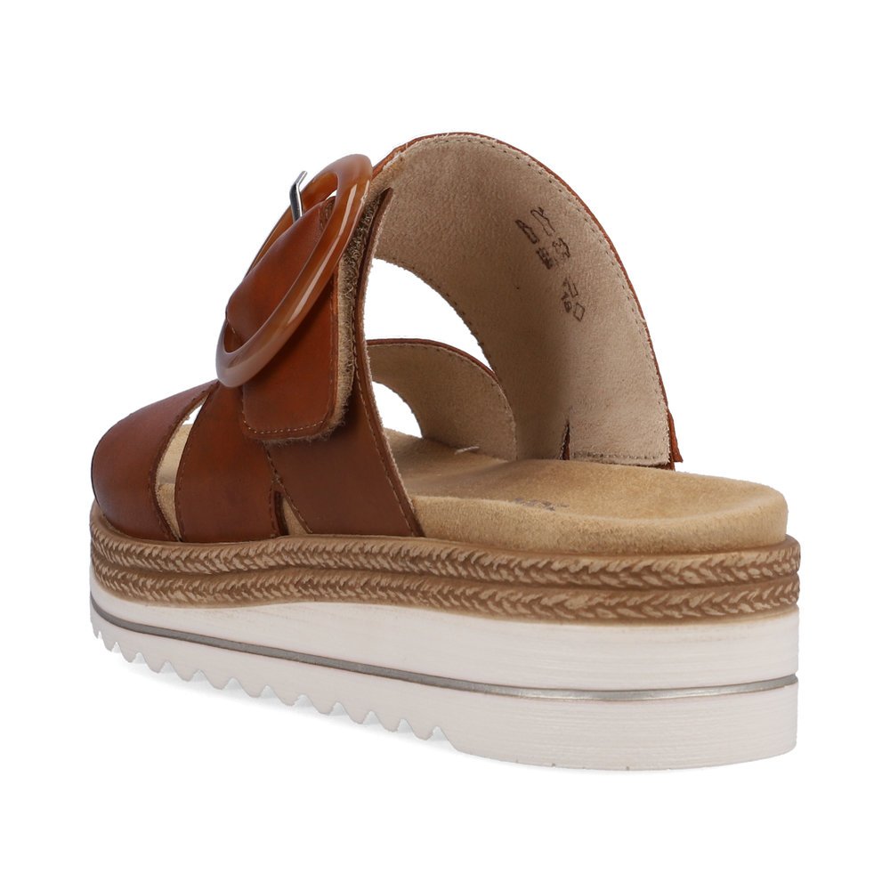 Brown remonte women´s mules D0Q51-24 with hook and loop fastener. Shoe from the back.