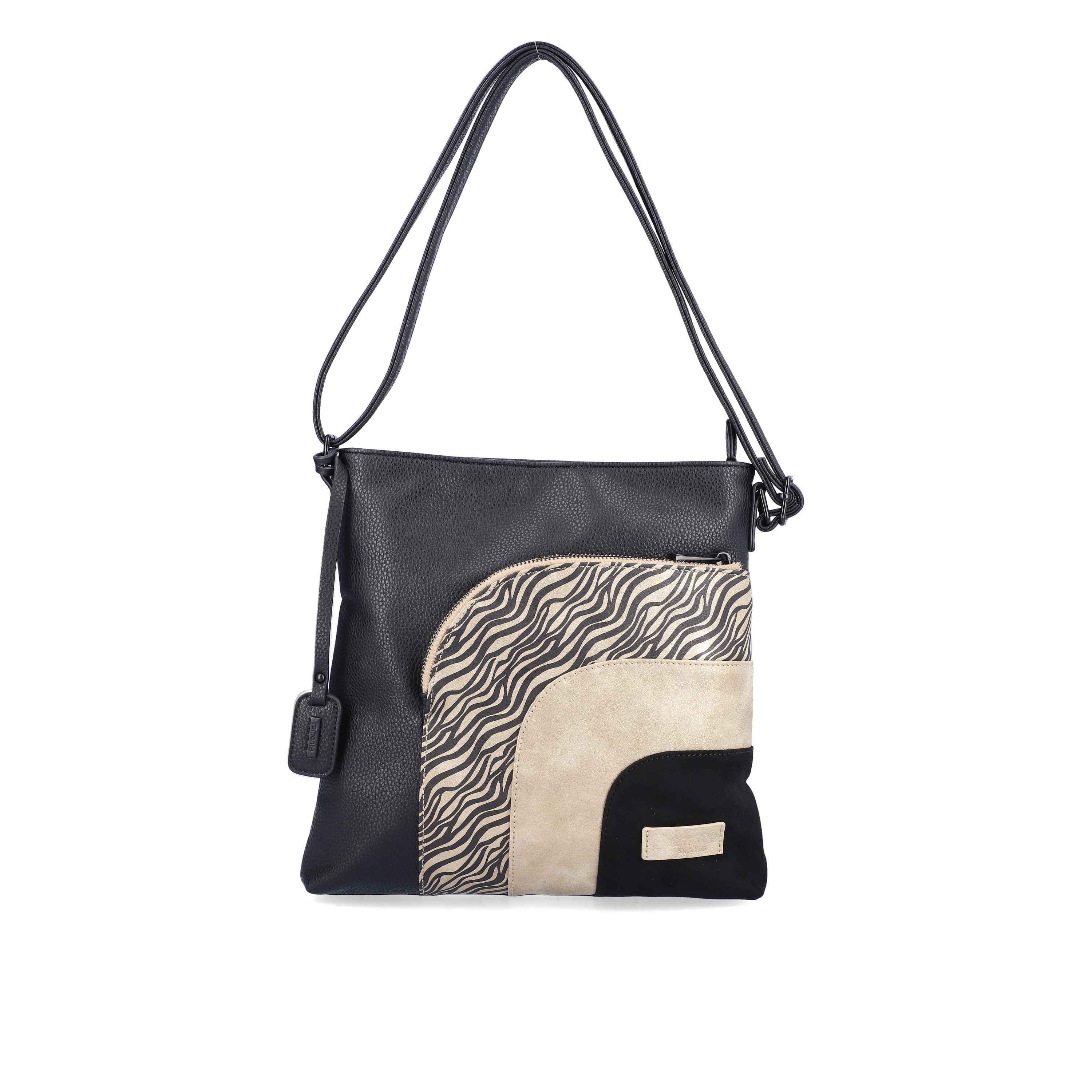 remonte women´s bag Q0705-03 in black-beige made of imitation leather with zipper from the front.