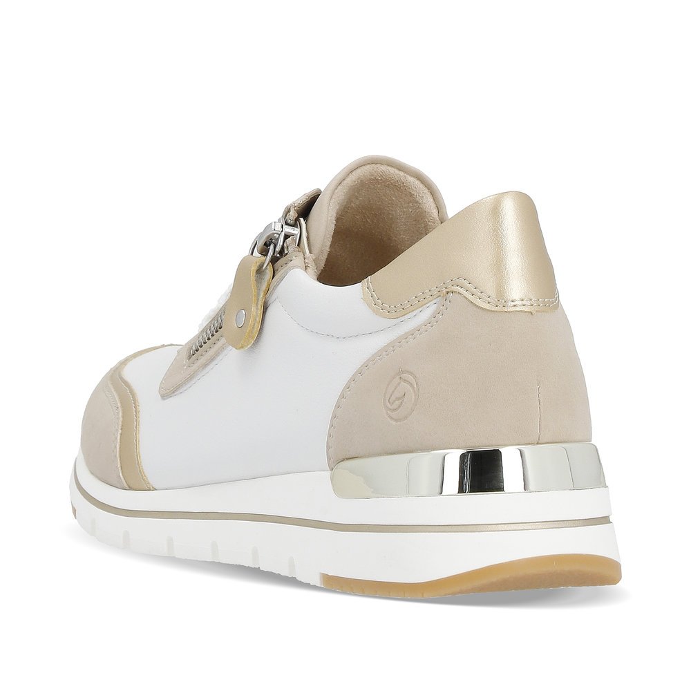 White vegan remonte women´s sneakers R6709-80 with a zipper and comfort width G. Shoe from the back.