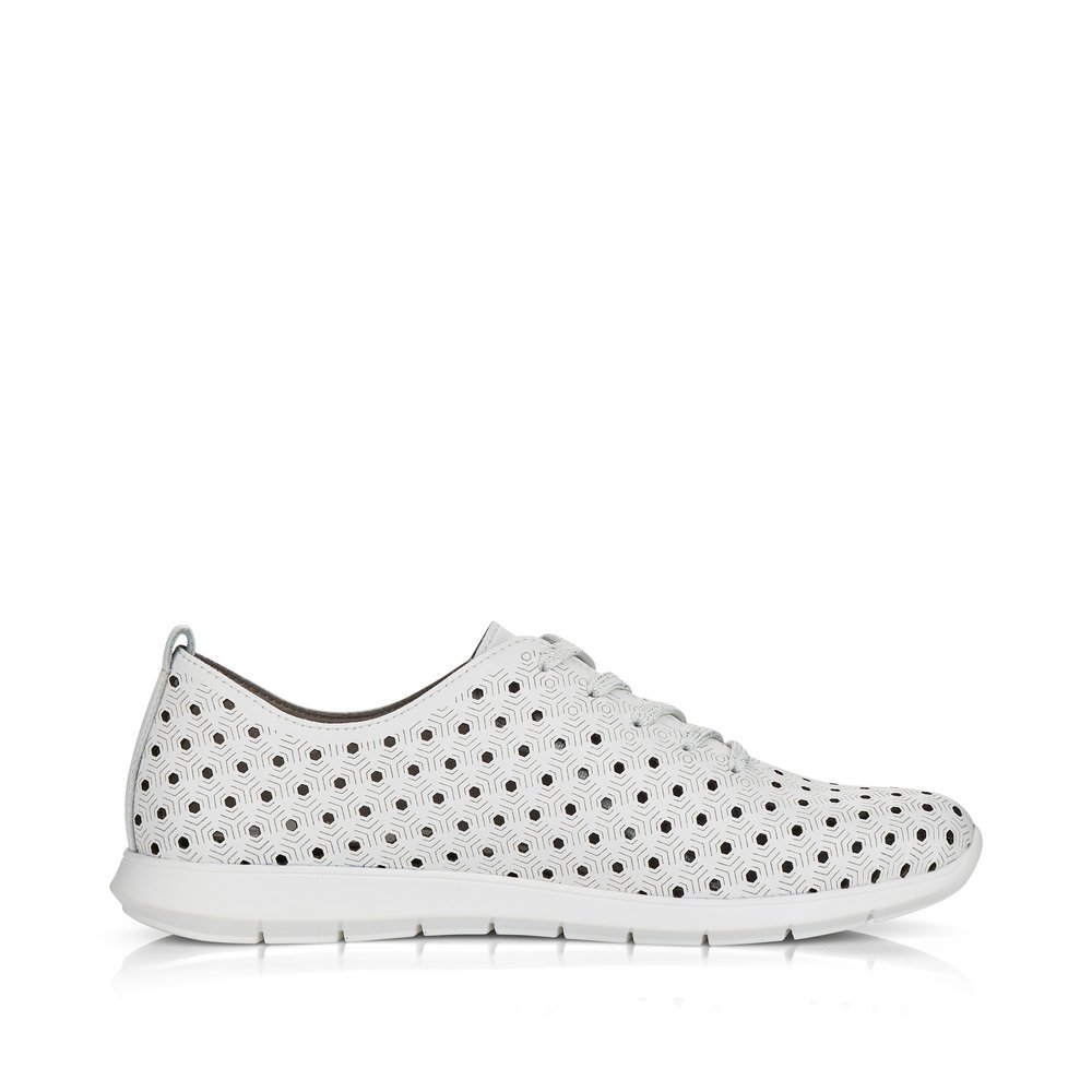 White remonte women´s lace-up shoes R7101-80 with perforated look. Shoe inside.