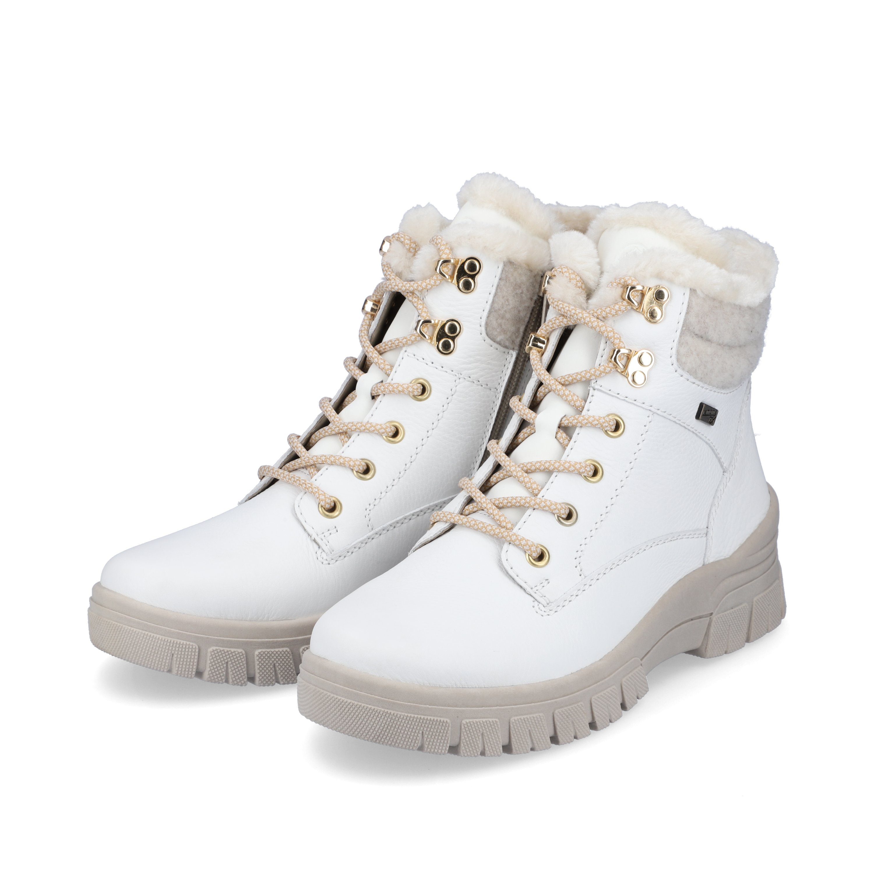 Off-white remonte women´s lace-up boots D0E71-80 with lacing and zipper. Shoe laterally