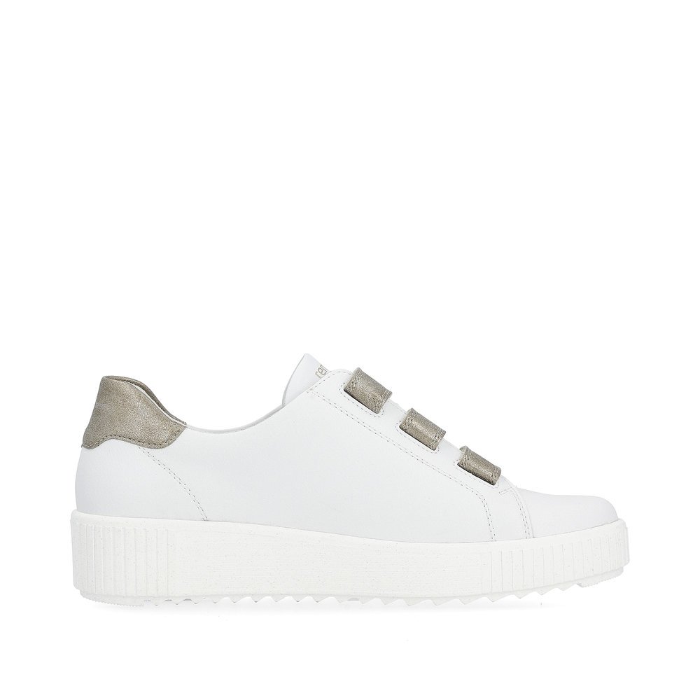 White remonte women´s sneakers R7902-80 with a hook and loop fastener and grey logo. Shoe inside.