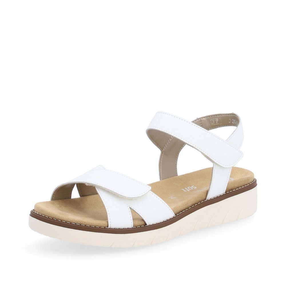Sparkling white remonte women´s strap sandals D2049-83 with hook and loop fastener. Shoe laterally.