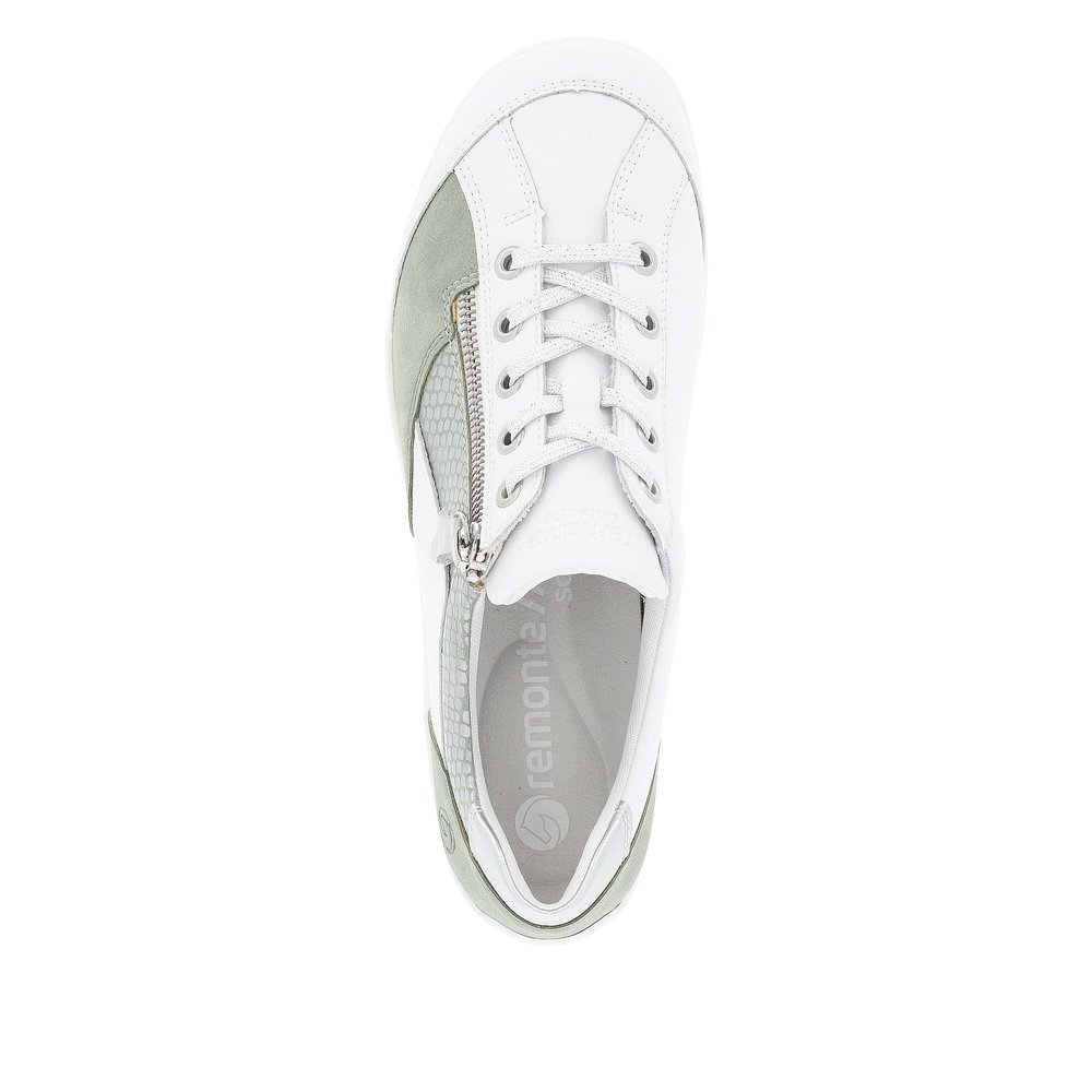 Pure white remonte women´s lace-up shoes R3410-80 with zipper and comfort width G. Shoe from the top.