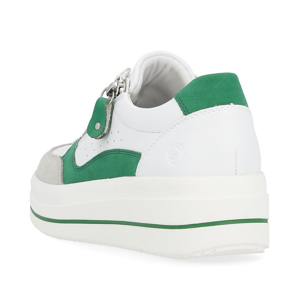 White remonte women´s sneakers D1C00-80 with zipper and comfort width G. Shoe from the back.