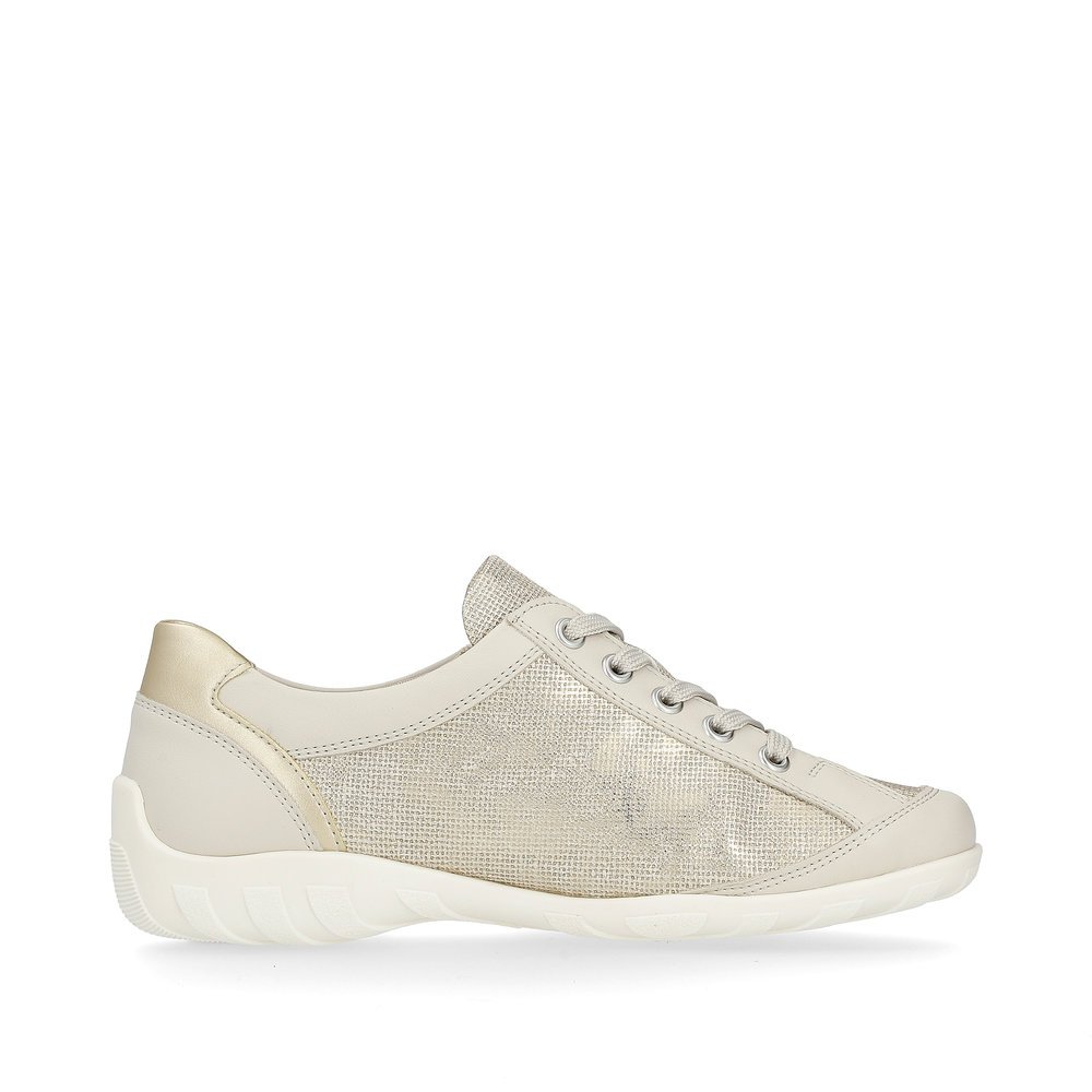 Beige remonte women´s lace-up shoes R3408-60 with a zipper and comfort width G. Shoe inside.