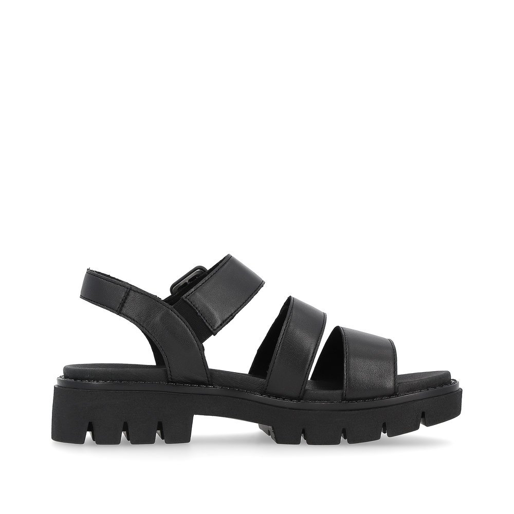 Black remonte women´s strap sandals D7957-00 with hook and loop fastener. Shoe inside.