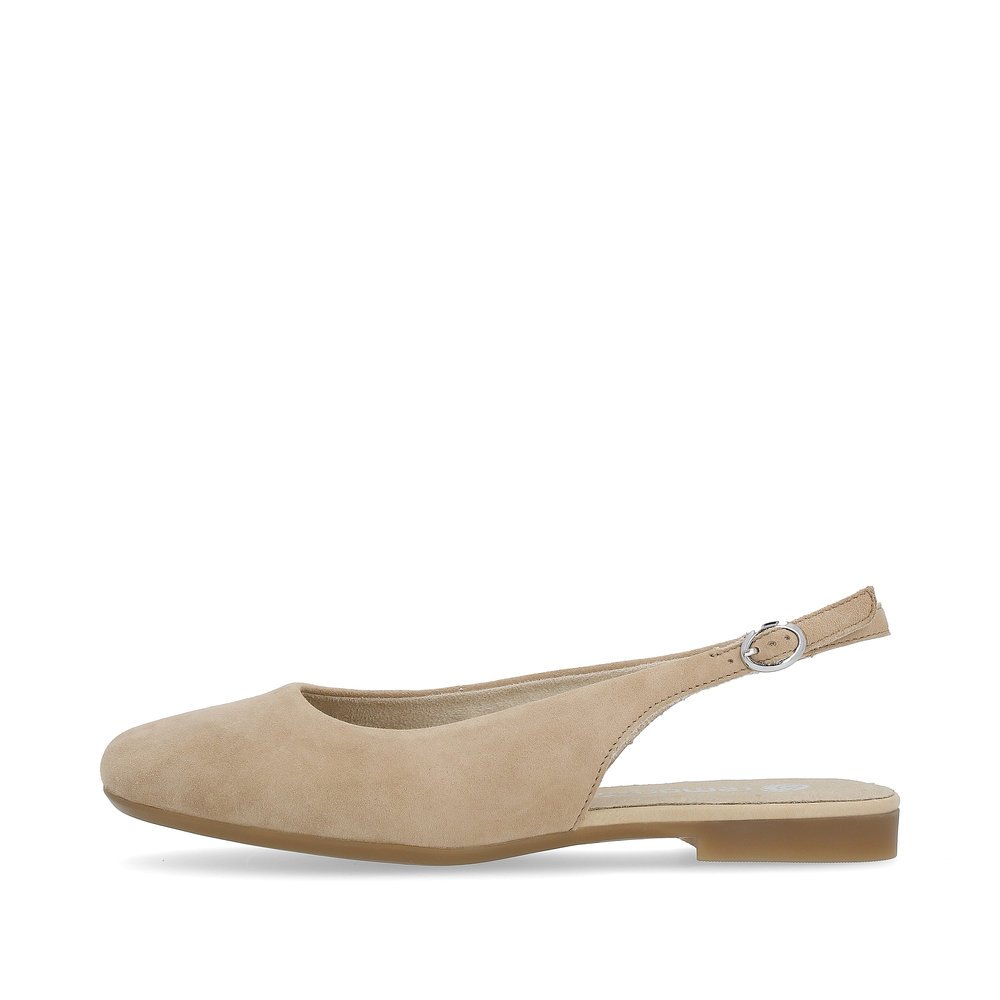 Beige remonte women´s slingback pumps D0K07-60 with buckle and soft cover sole. Outside of the shoe.