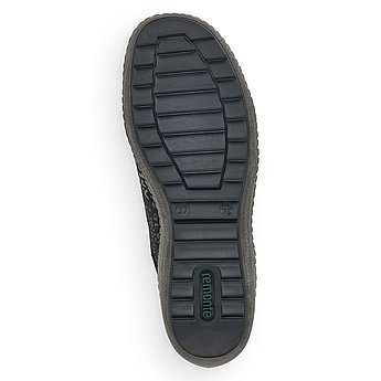 Schwarze Kurzstiefel leicht wärmend aus Veloursleder mit Reißverschluss und Schnürung, wasserabweisendem Remonte TEX und Wechselfußbett. Schuh Laufsohle. 