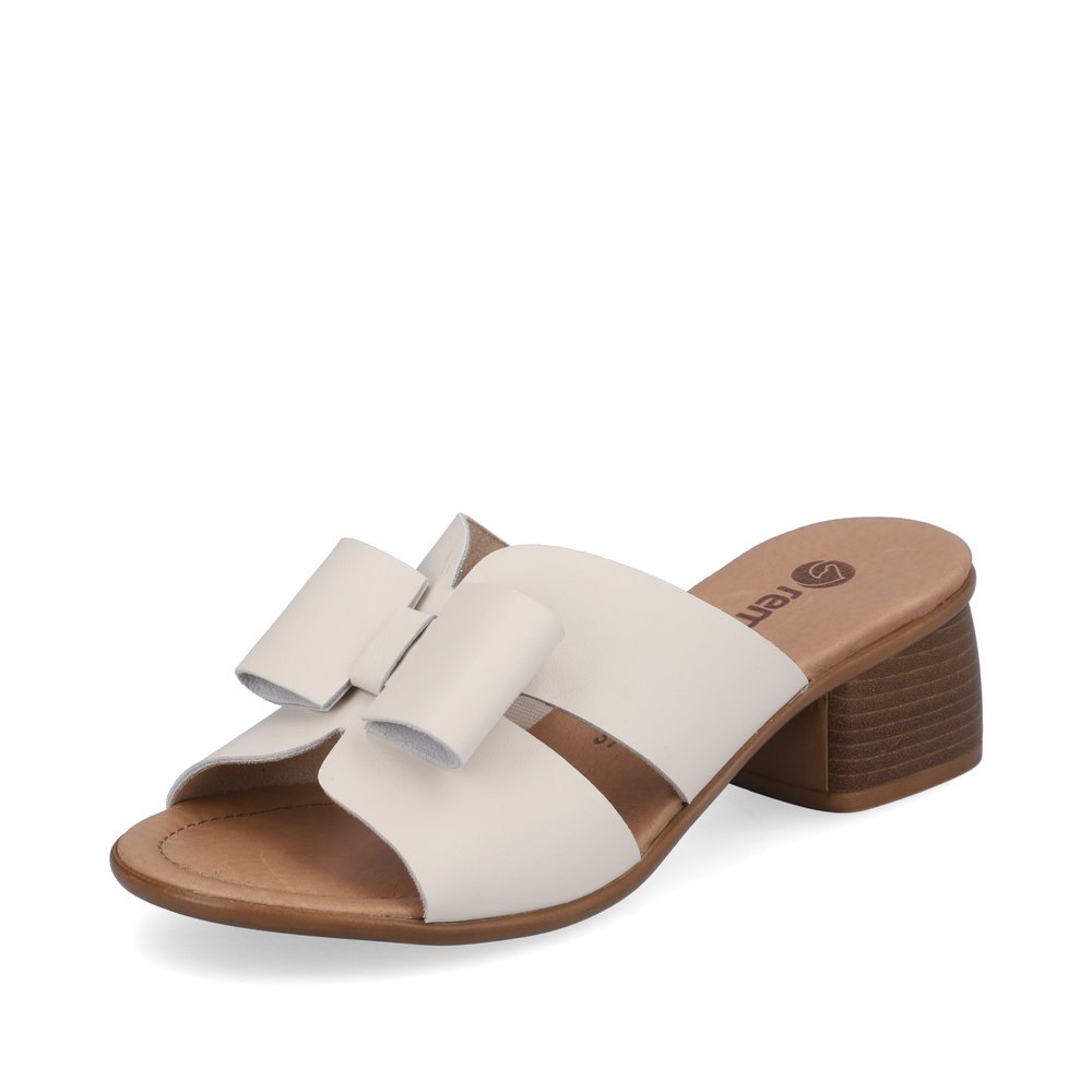 Beige remonte women´s mules R8759-60 with feminine bow. Shoe laterally.