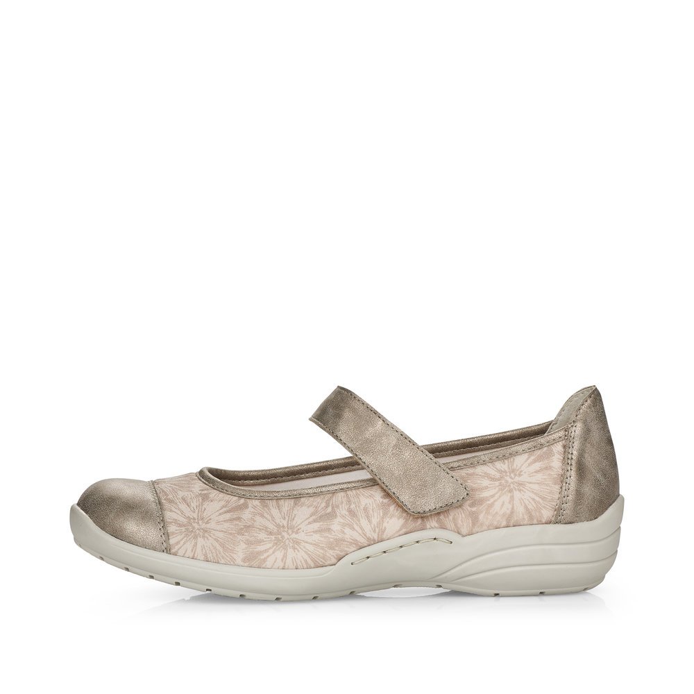 Grey remonte women´s ballerinas R7627-93 with a hook and loop fastener. Outside of the shoe.