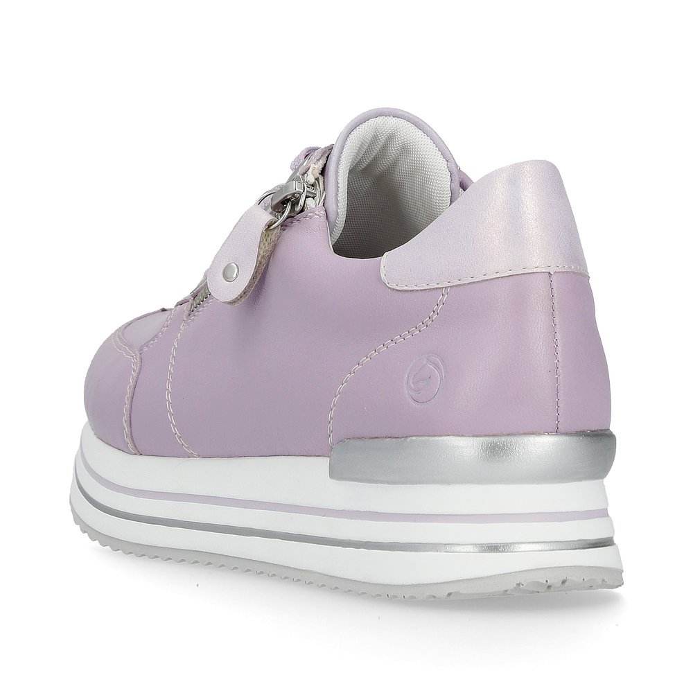Purple remonte women´s sneakers D1302-30 with a zipper and comfort width G. Shoe from the back.