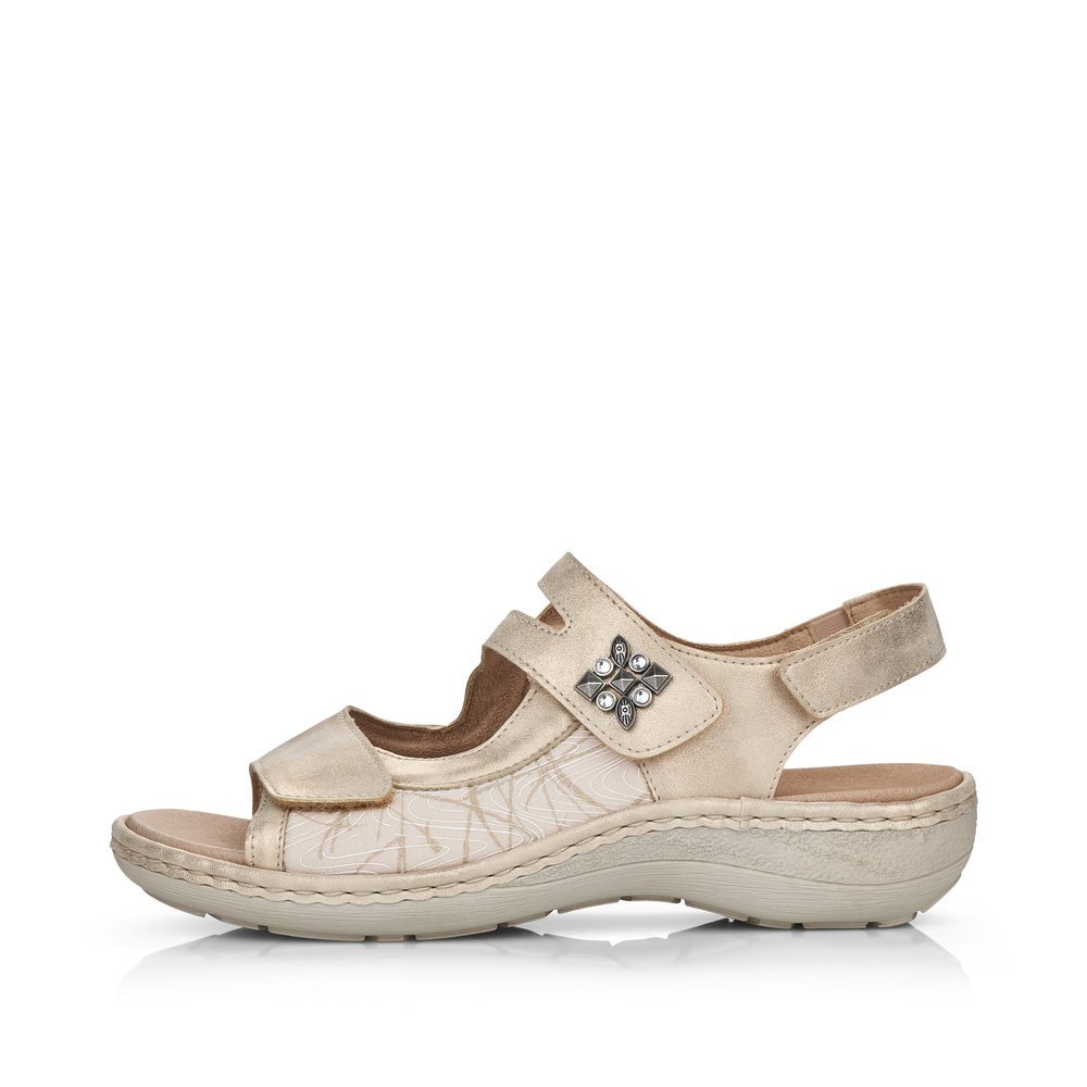 Light beige remonte women´s strap sandals D7647-94 with hook and loop fastener. Outside of the shoe.