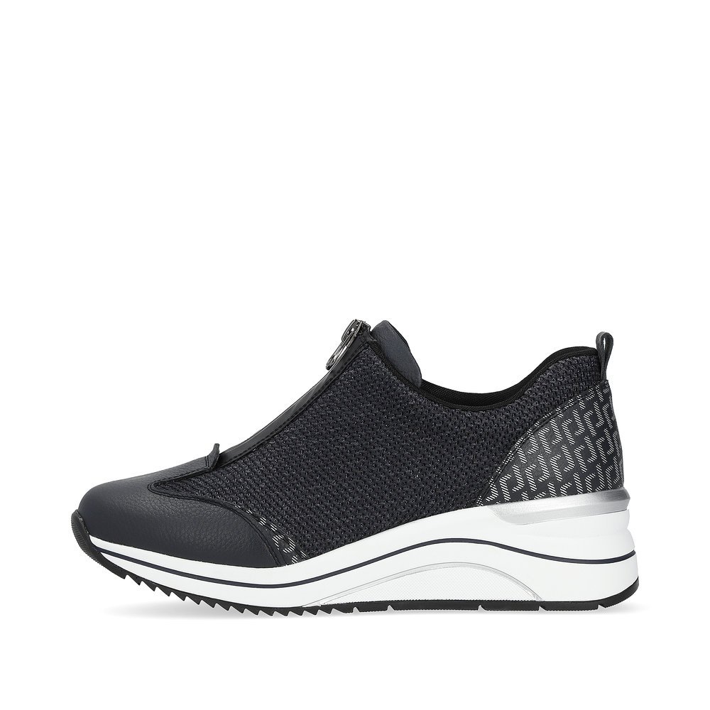 Urban black remonte women´s sneakers D0T07-14 with a zipper and extra width H. Outside of the shoe.