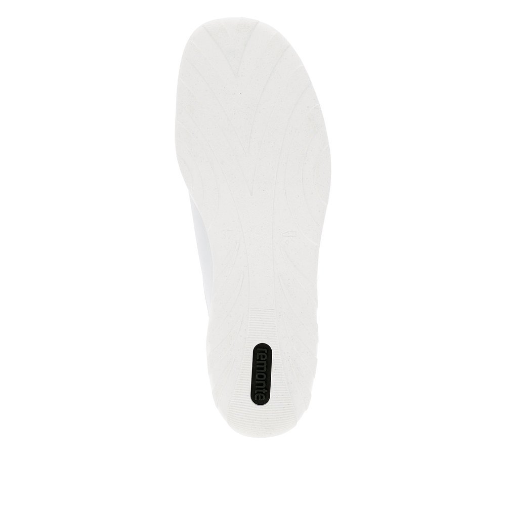 Pure white remonte women´s lace-up shoes R3411-81 with a zipper and comfort width G. Outsole of the shoe.
