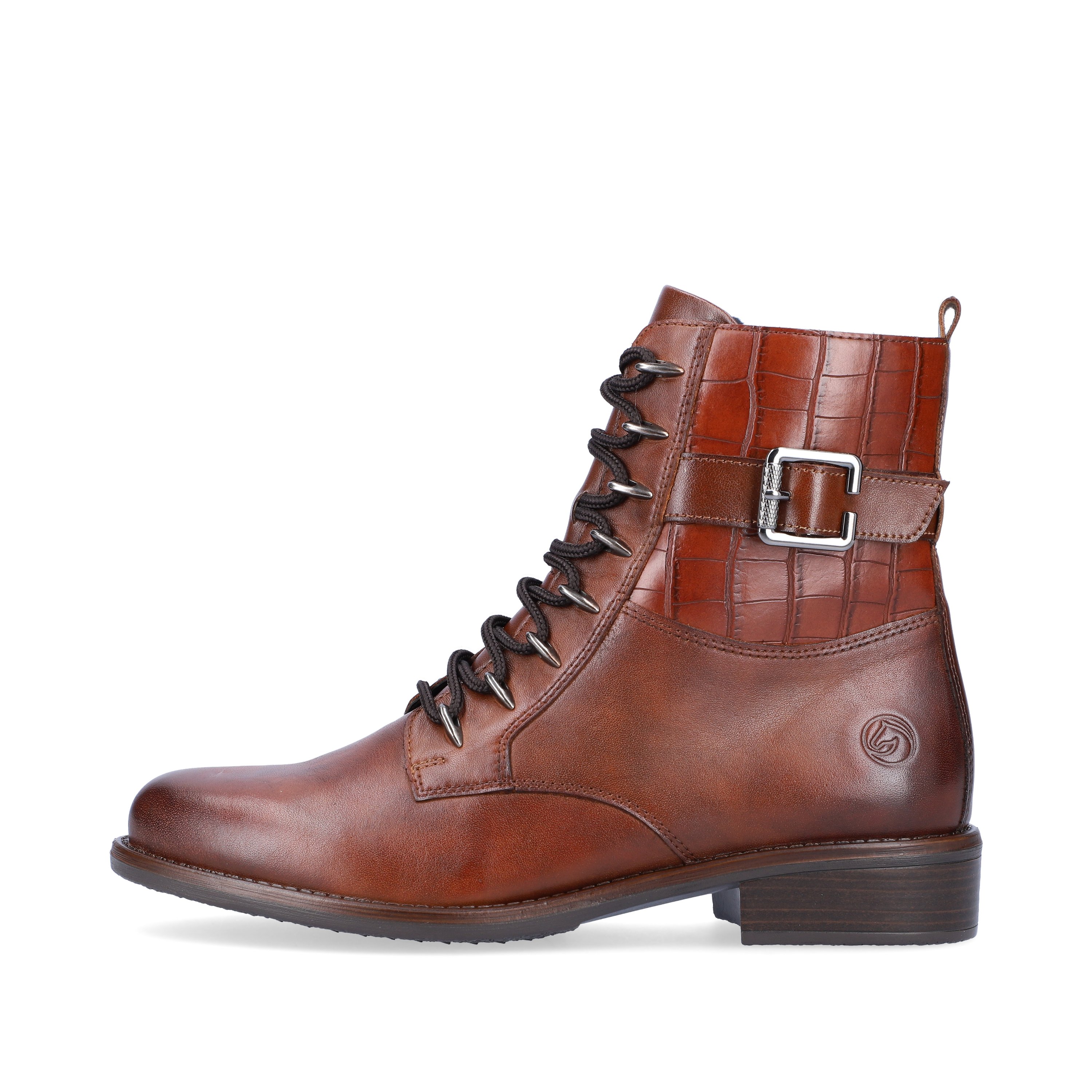Maroon remonte women´s biker boots D0F72-22 with light sole with block heel. The outside of the shoe