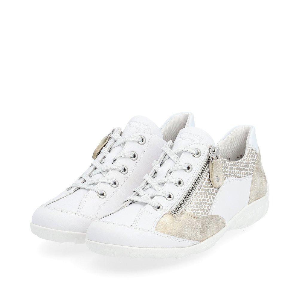 White remonte women´s lace-up shoes R3410-81 with zipper and comfort width G. Shoes laterally.
