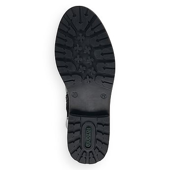 Schwarze Stiefel aus Rauhleder mit Reißverschluss, wasserabweisendem Remonte TEX und Wechselfußbett. Schuh Laufsohle. 